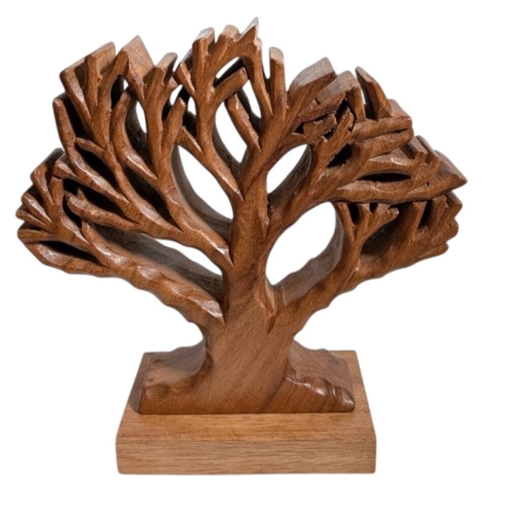 Handcrafted Teak Wood Tree of Life Sculpture 10 1/4"H x10"Wx 3 7/8"D